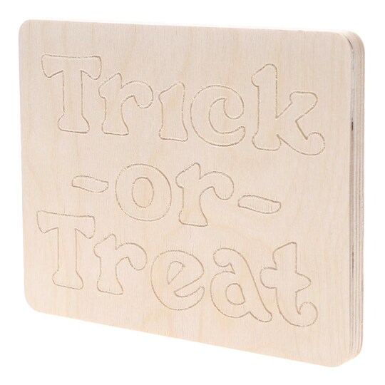 Leisure Wood; Good Wood By Leisure Arts Shape Trick Or Treat 6 1/2"X 5"X 1/2", Wooden Shapes, Wood Shapes, Wooden Shapes Wall Decor, Large Small Shapes For Crafts; Category:Words & Shapes; Image:1
